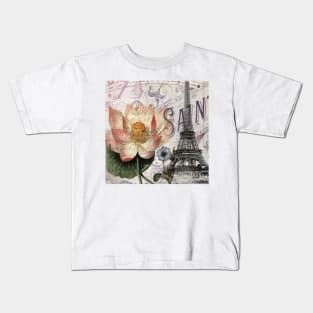 dark academia vintage lotus Parisian flower paris Eiffel Tower Kids T-Shirt